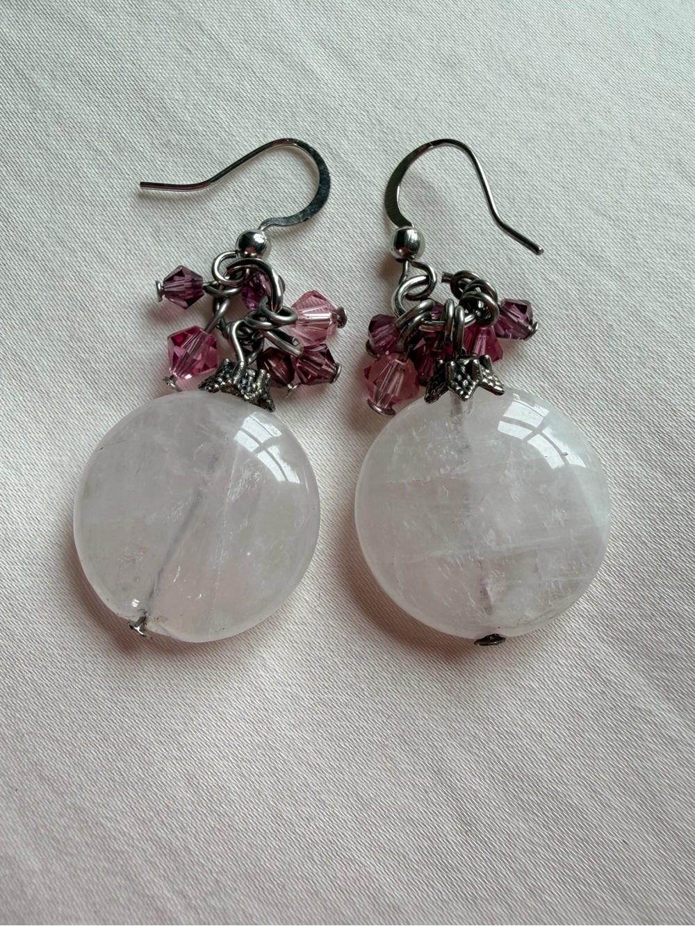 Rose Quartz and Sterling Silver Dangle Earrings